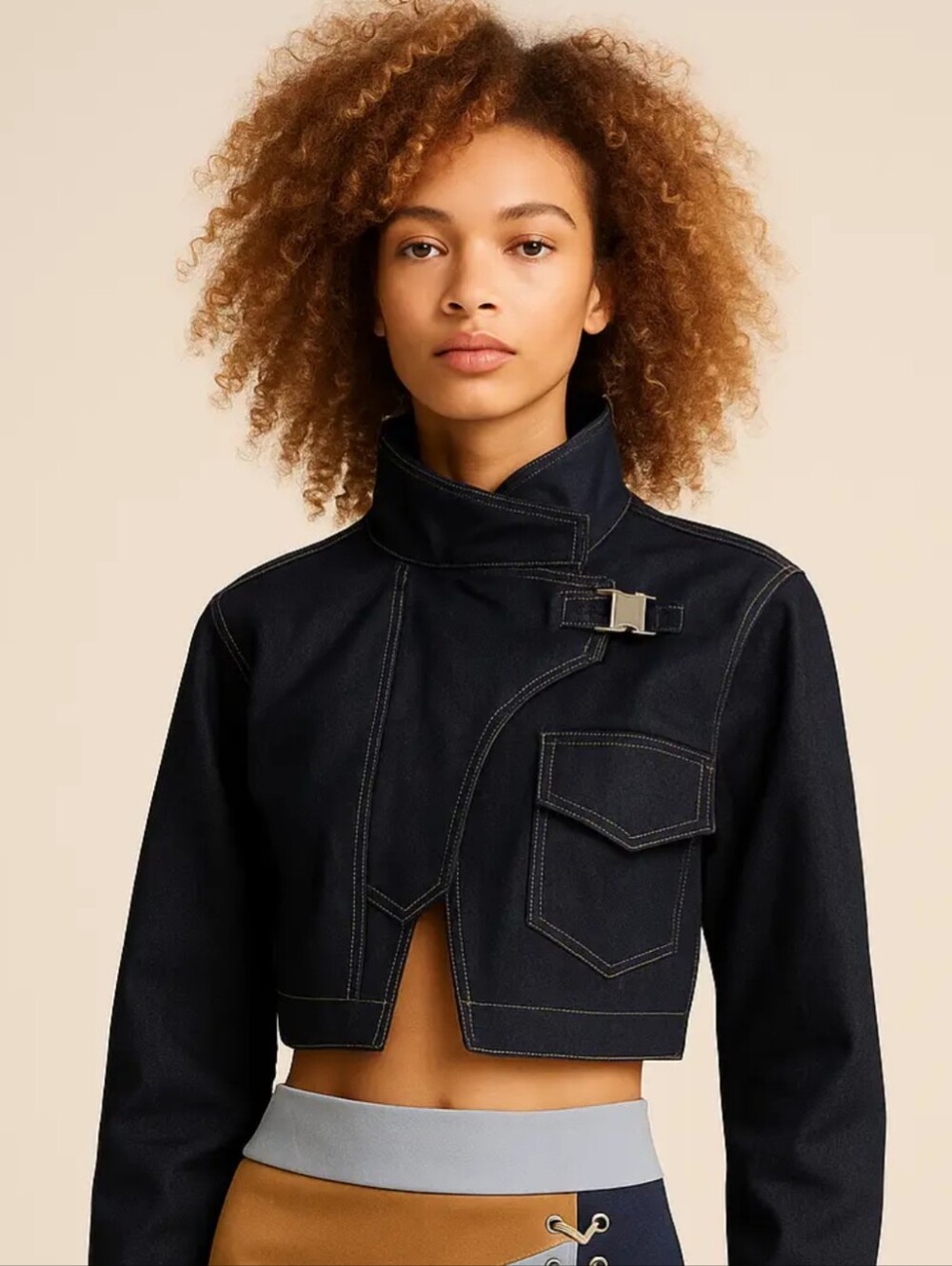 NWT Maison Lacerf Cropped Denim Jacket